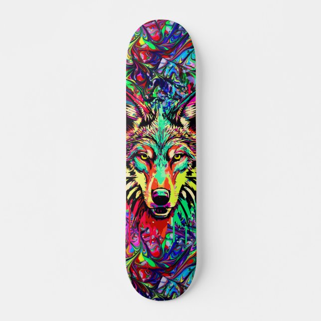 Farbenfroher Wolf Head - Wolf Skateboard Deck (Vorne)