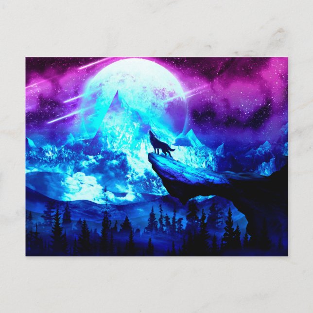 Farbenfroher Wolf heulen Postkarte (Vorderseite)