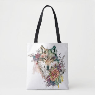 Farbenfroher Wolf und Florals Wasserfarbe in der N