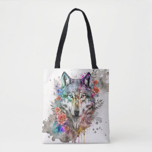 Farbenfroher Wolf und Florals Wasserfarbe in der N