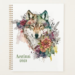 Farbenfroher Wolf und Florals Wasserfarbe in der N Planer