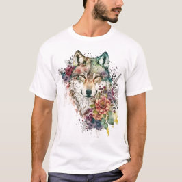 Farbenfroher Wolf und Florals Wasserfarbe in der N T-Shirt