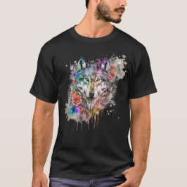 Farbenfroher Wolf und Florals Wasserfarbe in der N T-Shirt
