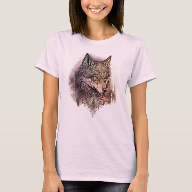 Farbenfroher Wolf und Florals Wasserfarbe in der N T-Shirt (Vorderseite)