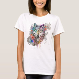 Farbenfroher Wolf und Florals Wasserfarbe in der N T-Shirt