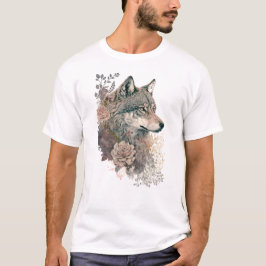 Farbenfroher Wolf und Florals Wasserfarbe in der N T-Shirt