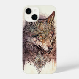 Farbenfroher Wolf und Florals Wasserfarbe in Natur iPhone 14 Hülle