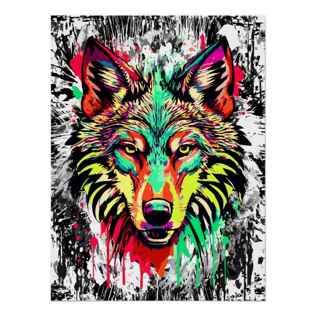 Farbenfroher Wolfskopf - Wolf Poster Print - Wolve (Vorderseite)