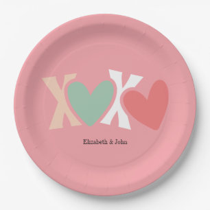Farbenfroher "XOXO" Valentinstag Pappteller