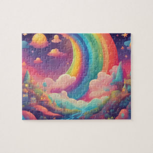 Farbenfroher Zauberhimmel mit Mond und Regenbogen Puzzle
