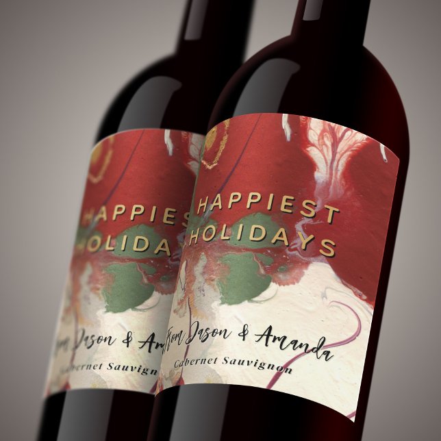 Farbenfroher, zeitgenössischer Abstrakter Urlaub Weinetikett (Easy Christmas gift idea - custom holiday wine labels!)