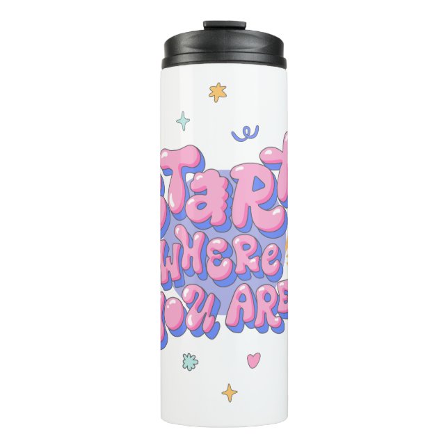 Farbenfroher Zitat-Text in Blasenlettern Thermosbecher (Vorderseite)