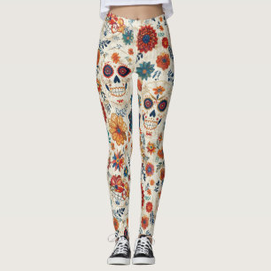 Farbenfroher Zucker Schädel Blumenstrauß Retrotag Leggings