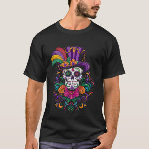 Farbenfroher Zucker Skull Dia De Los Muertos Mardi T-Shirt