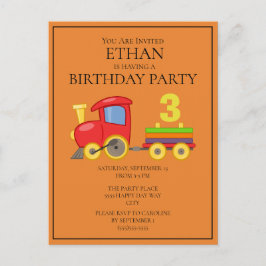 Farbenfroher Zug auf Orange Child's 3. Geburtstag Postkarte