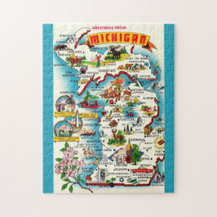 Farbenfrohes 11x14 Vintage-Michigan-Karten-Puzzle Puzzle