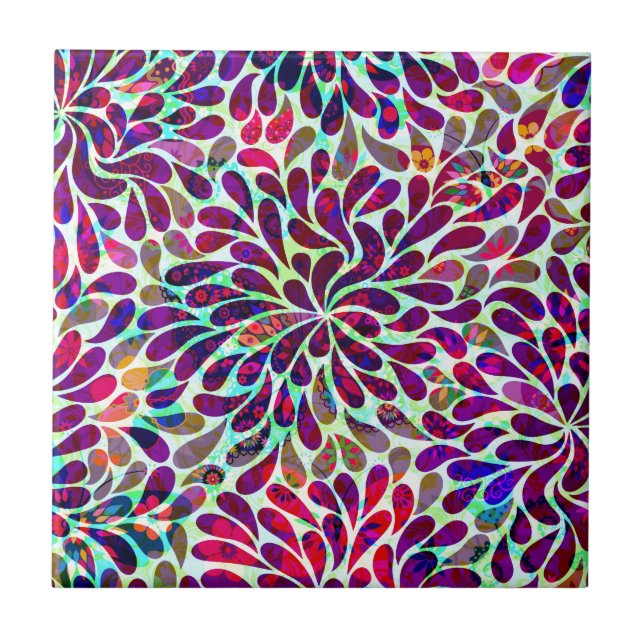 Farbenfrohes abstraktes Blumendesign Fliese (Vorderseite)