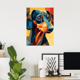 Farbenfrohes abstraktes Dachshund-Geometrie-Poster Poster