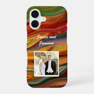 Farbenfrohes abstraktes Design mit persönlichem Fo iPhone 16 Hülle