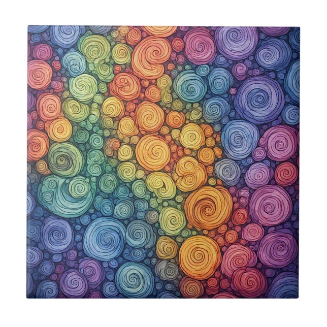 Farbenfrohes abstraktes Doodle-Swirbelmuster Fliese (Vorderseite)