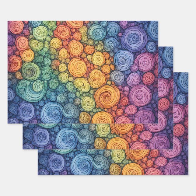 Farbenfrohes abstraktes Doodle-Swirbelmuster Geschenkpapier Set (Set)