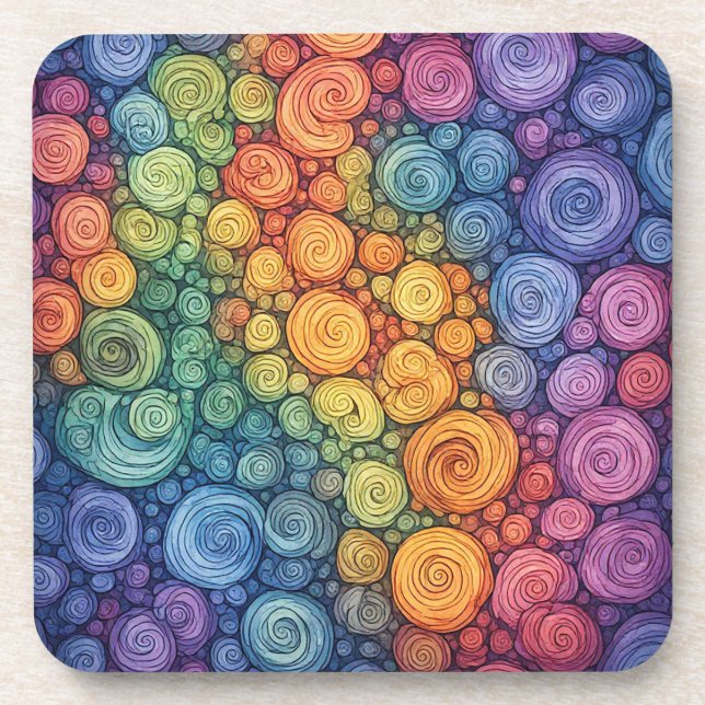 Farbenfrohes abstraktes Doodle-Swirbelmuster Getränkeuntersetzer (Vorderseite)