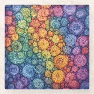 Farbenfrohes abstraktes Doodle-Swirbelmuster Glasuntersetzer