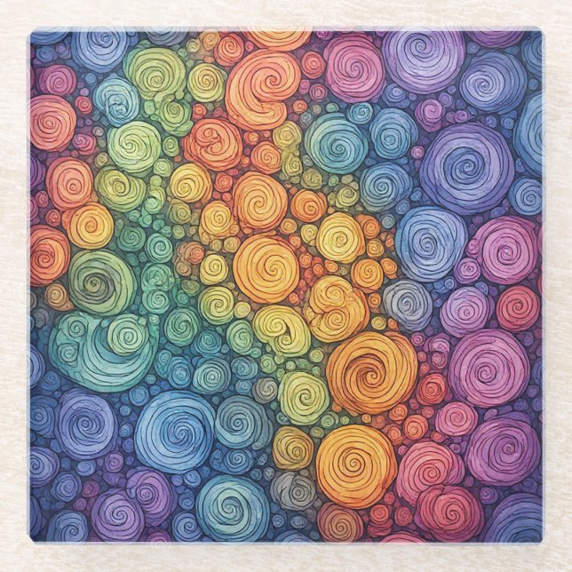 Farbenfrohes abstraktes Doodle-Swirbelmuster Glasuntersetzer (Vorderseite)