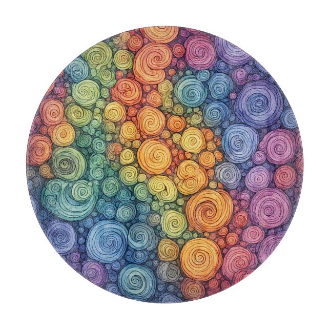 Farbenfrohes abstraktes Doodle-Swirbelmuster Schneidebrett (Vorderseite)