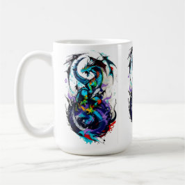 Farbenfrohes abstraktes Drachen-Design wie eine Wa Kaffeetasse