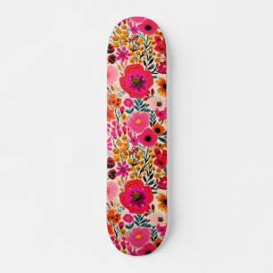 Farbenfrohes abstraktes florales rosa gelbes Muste Skateboard