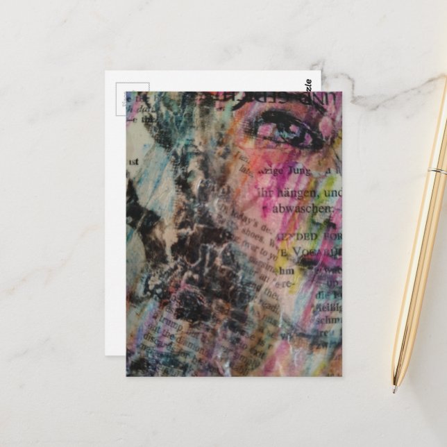 farbenfrohes abstraktes Gesicht Mixed Media Postkarte (Vorderseite/Rückseite Beispiel)