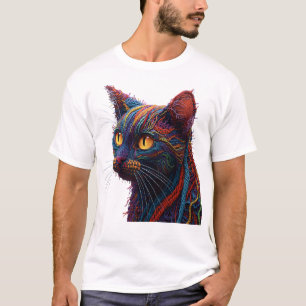 Farbenfrohes abstraktes gestricktes Textur-Katze-T T-Shirt