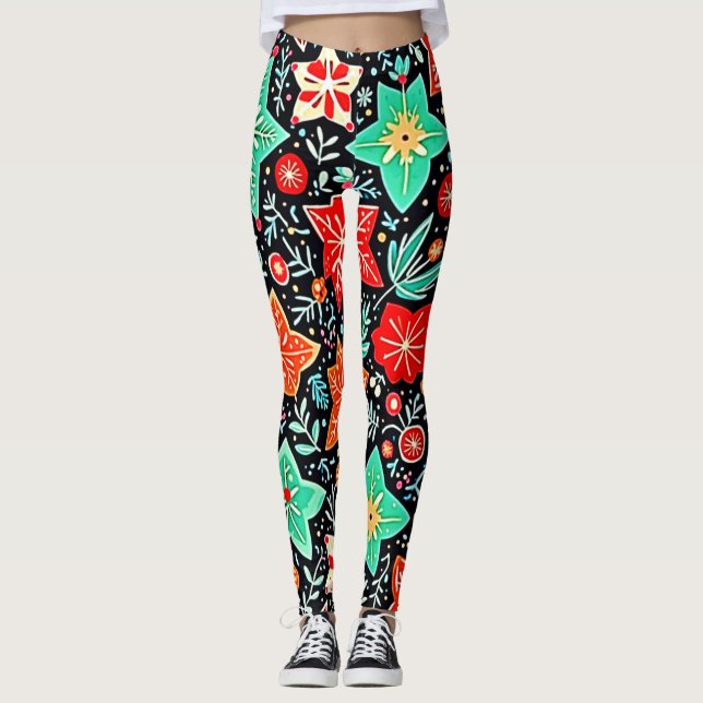 Farbenfrohes abstraktes Holiday-Design Leggings (Vorderseite)