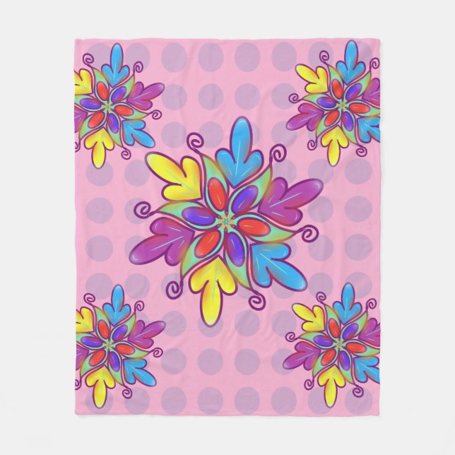 Farbenfrohes abstraktes Kaleidoskop-Blumenmuster Fleecedecke (Vorderseite)
