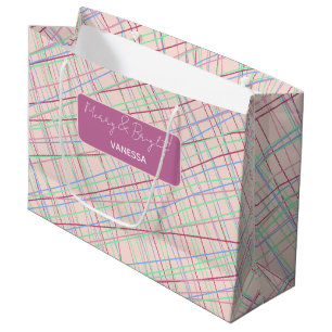 Farbenfrohes abstraktes Monogramm-Tartan-Muster Große Geschenktüte