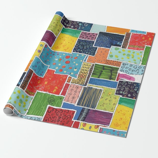 Farbenfrohes abstraktes Patchworkmuster Geschenkpapier (Ungerollt)