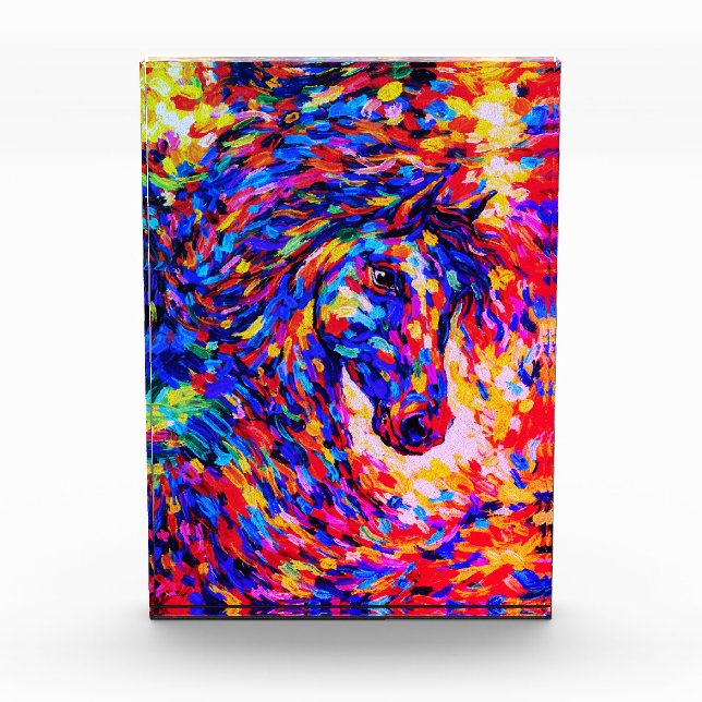 Farbenfrohes abstraktes Pferdeportrait Impasto Fotoblock (Vorderseite)