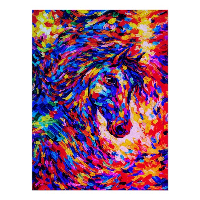 Farbenfrohes abstraktes Pferdeportrait Impasto Poster (Vorderseite)