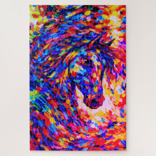 Farbenfrohes abstraktes Pferdeportrait Impasto Puzzle