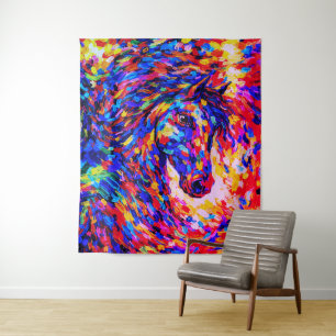 Farbenfrohes abstraktes Pferdeportrait Impasto Wandteppich