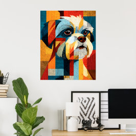 Farbenfrohes abstraktes Shih Tzu-Geometrieposter Poster