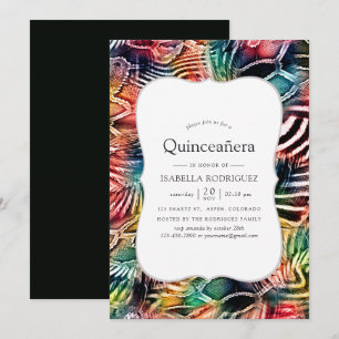Farbenfrohes abstraktes Tiermuster Quinceanera Einladung