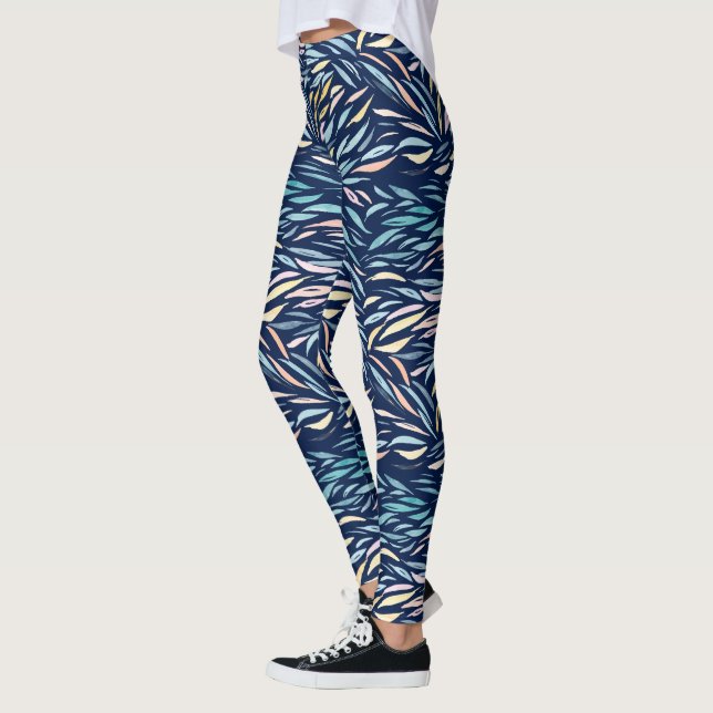 Farbenfrohes Aquarell-Abstraktes-Blatt-Muster Leggings (Links)