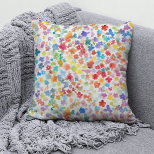 Farbenfrohes Aquarell-Blumen-Regenbogen-Muster Kissen