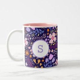 Farbenfrohes Aquarell-Blumenmuster-Frühjahrs-Monog Zweifarbige Tasse
