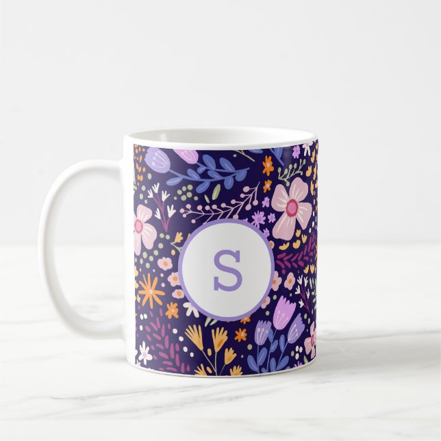 Farbenfrohes Aquarell-Blumenmuster-Frühlingsmonogr Kaffeetasse (Links)