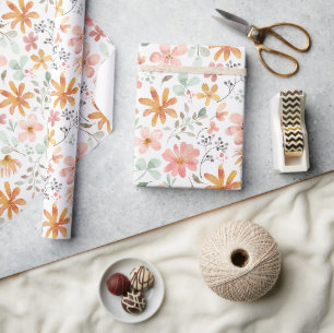 Farbenfrohes Aquarell-Blumenmuster Geschenkpapier