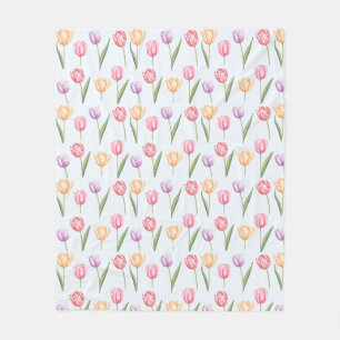 Farbenfrohes Aquarell-Tulpen-Blumenmuster Fleecedecke