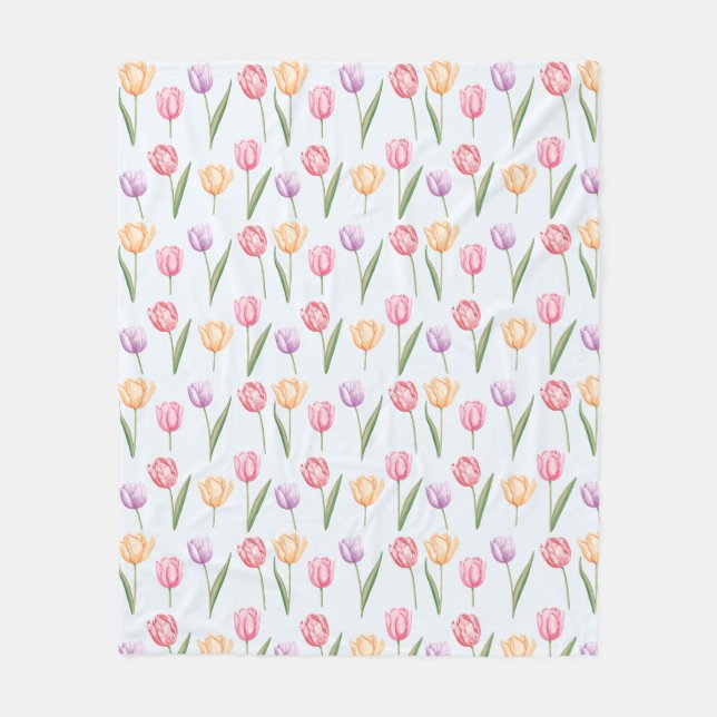 Farbenfrohes Aquarell-Tulpen-Blumenmuster Fleecedecke (Vorderseite)